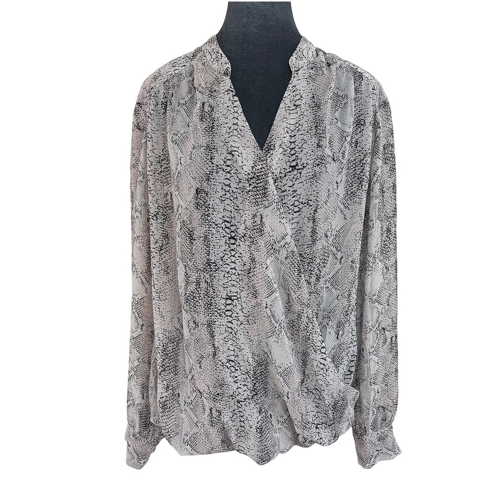 INC International Concepts Edgy Mob Wife Glam Grey Snakeskin Surplice Blouse 16W